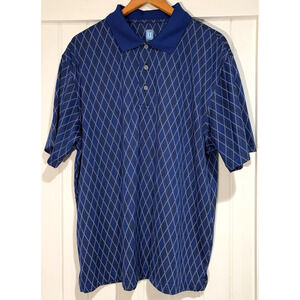 PGA TOUR Men's Argyle Jacquard Polo Shirt Size XL Royal Blue W/ Black & White